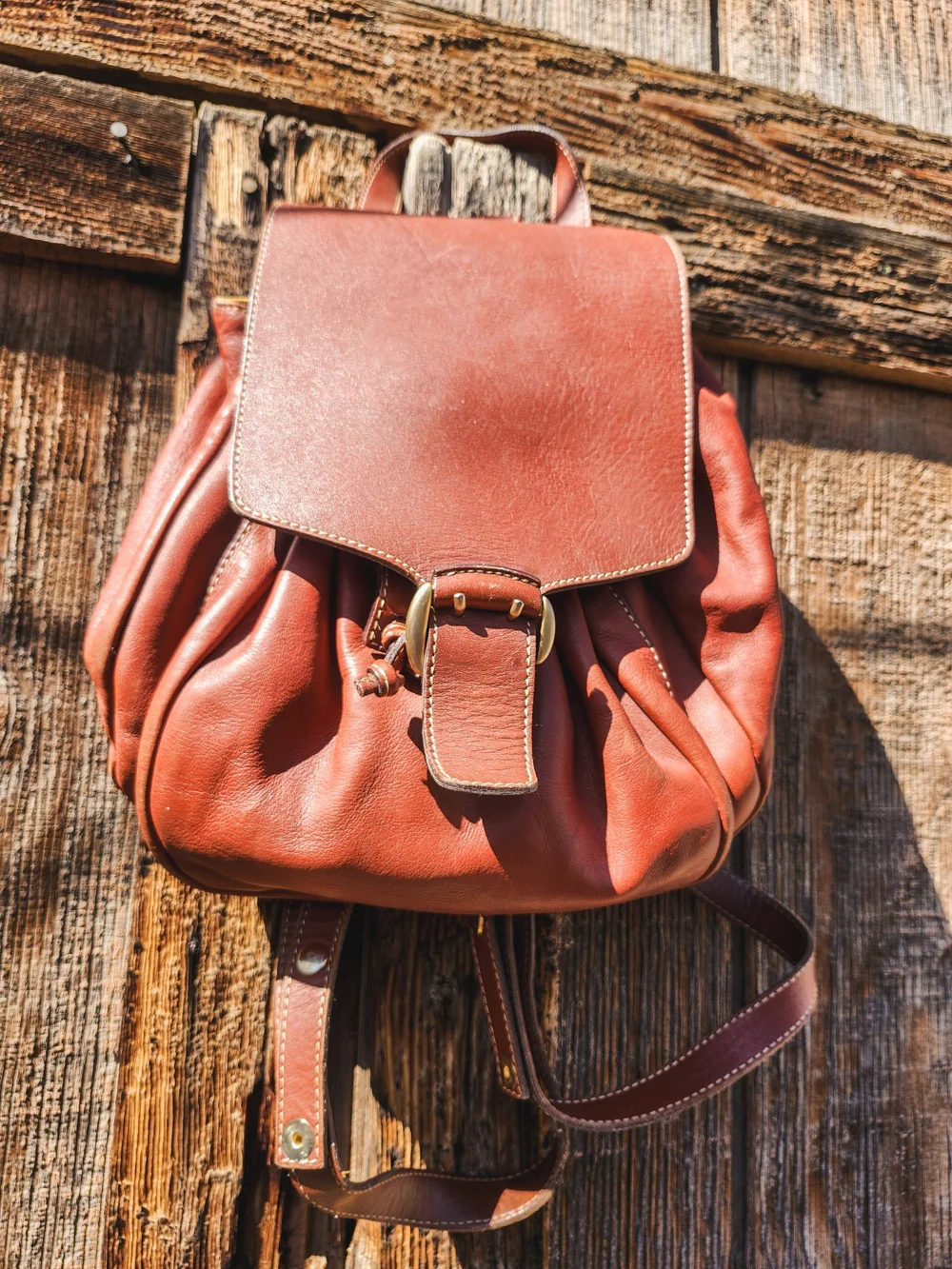 Francesco Biasia Brown Leather Backpack Made in Italy Drawstring Flap BagVintage